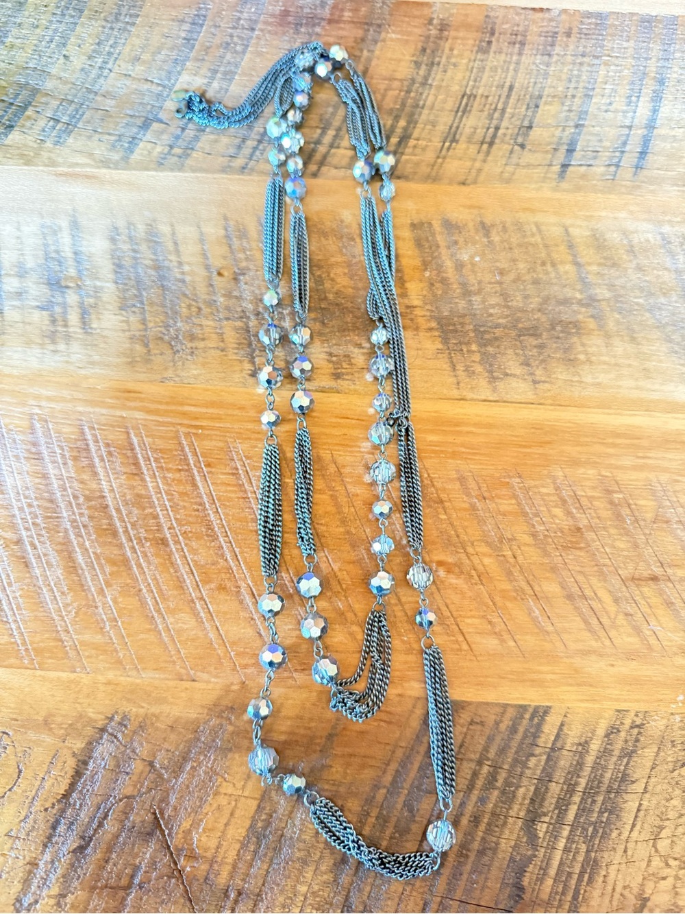 Express Iridescent Crystal and Gunmetal Multi-Strand Necklace